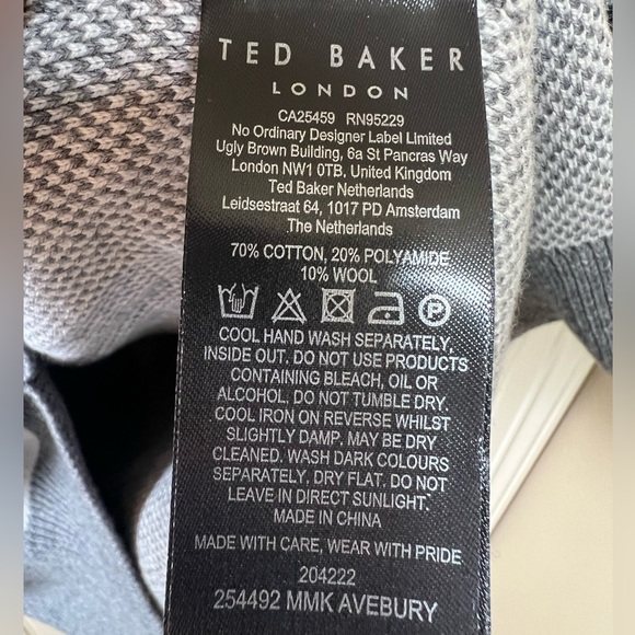 NWT Ted Baker London Avebury Diamond Crew Neck Gray & White Sweater Mens Size:XL - Picture 11 of 14